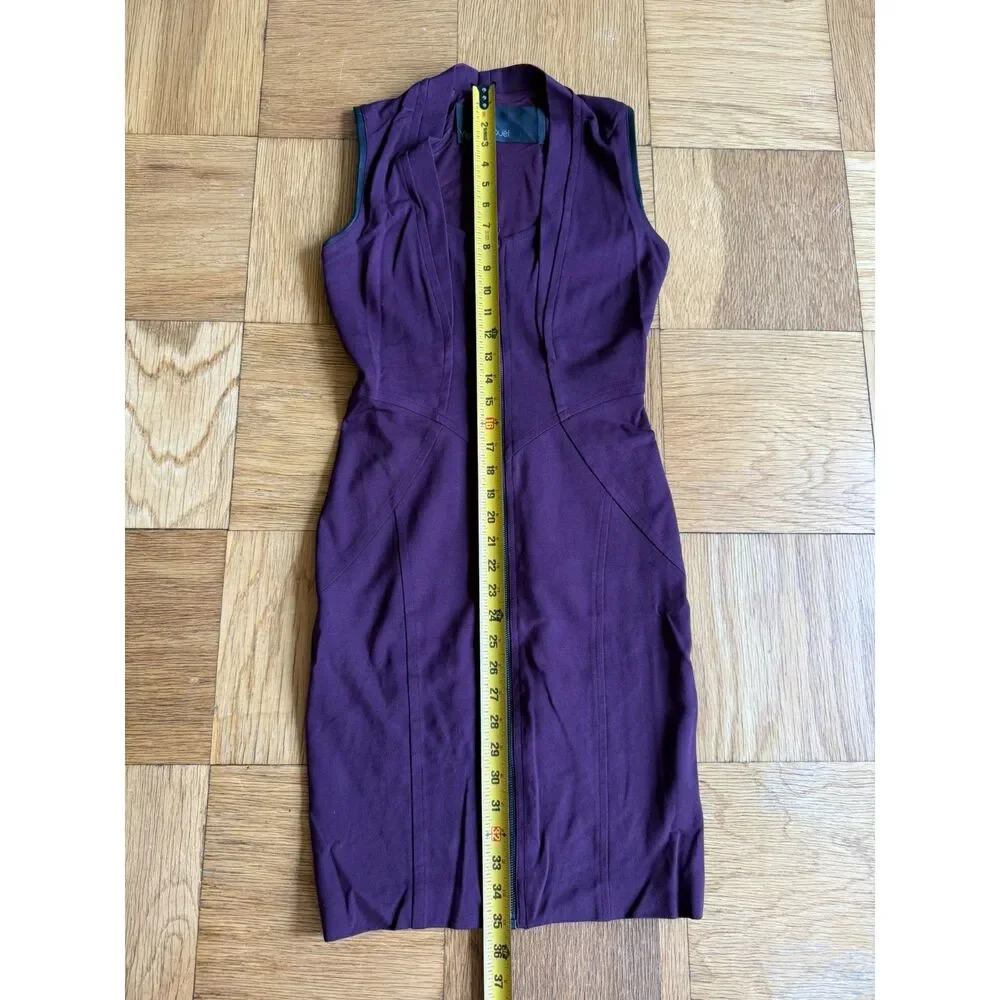 Yigal Azrouël $950 Burgundy Jersey Front Zip Dress w/ Leather Accents, Sz 4, EUC